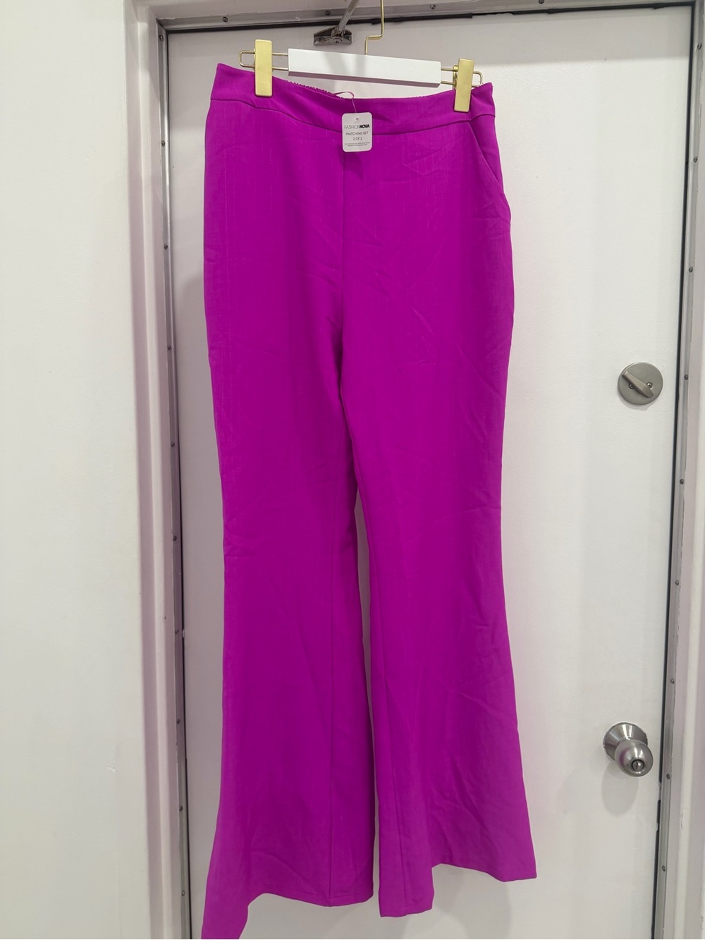 NWT - Fashion Nova Strapless Corset Top & Wide Leg Pants Set - Hot Pink - Picture 4 of 5